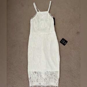Lulu’s High Neck White Lace Dress